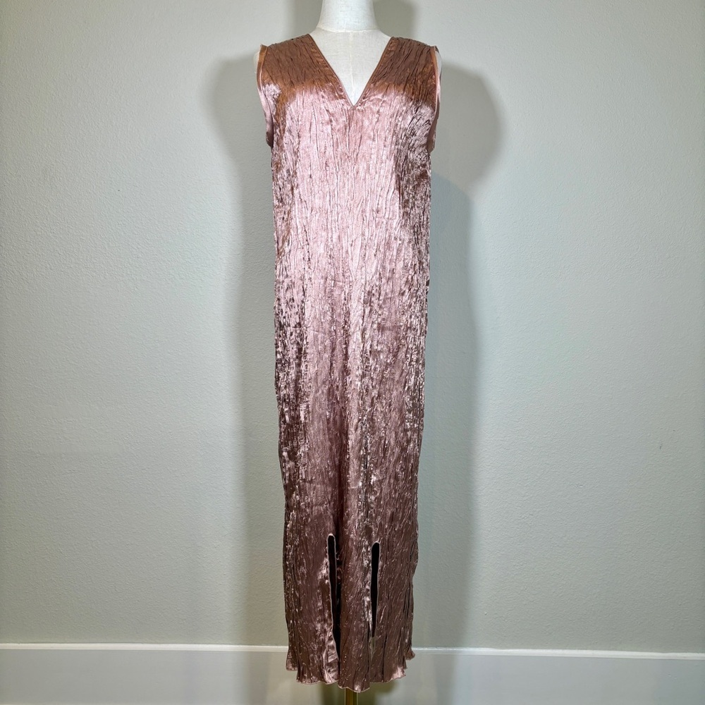 Pomandere Pink Mauve Sleeveless Crinkle Maxi Dress Size 8